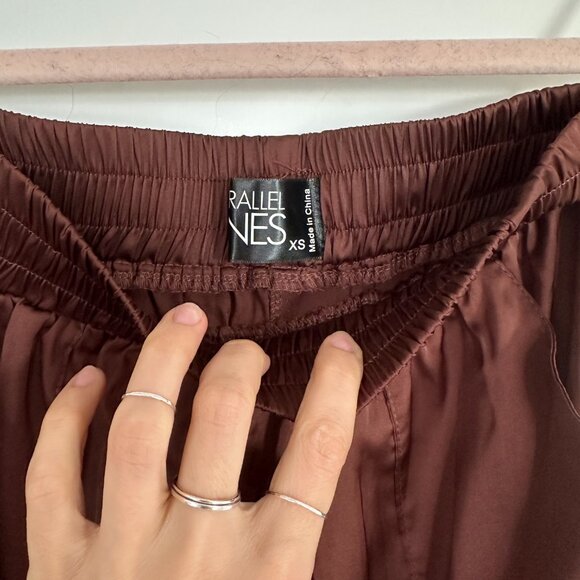 Chocolate Brown Silk Cargo Jogger Pants - Picture 2 of 5